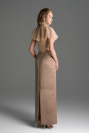 IHF STUDIO • Vine Guipure Lace & Silk Taffeta Bustier Midi Dress with Mini Cape