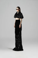 Truffle Sequin Velvet Cropped Cape Top for women, from SORAMAME, The Viet Concept