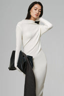 White Double Jersey Cape-Back Column Dress for women, from LECIA, The Viet Concept 