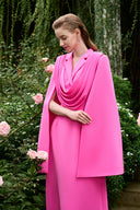 Pink A-Line Evening Gown – Draped Neck, Silk Crepe Luxury Dress for women, from IHF ATELIER, The Viet Concept 