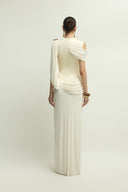 Nimes Dress Draped Brooch Crepe Jersey Gown for women, from JENNY K TRAN, The Viet Concept 