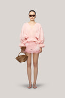 Pink Latisha Peplum Johnny Collar Organza Voile Mini Set for women, from Das La Vie, The Viet Concept 