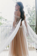 LINH PHUNG • Luminous Crystal Off-Shoulder Taffeta Cape Maxi Dress