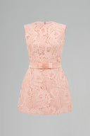 Pink Lace Structured Mini Dress with Puff Hips and Crystal Bow Belt for women, from IHF STUDIO, The Viet Concept 