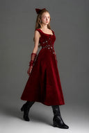 IHF STUDIO • Black Lyon Velvet Crystal-Embellished A-Line Midi Dress