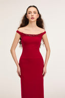 21SIX • Lucia Crepe Off-Shoulder Crystal-Embellished Evening Gown