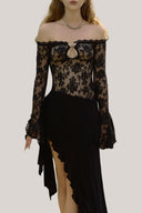 Black Melantha Off-Shoulder Maxi Dress for women, from La Vierge, The Viet Concept 