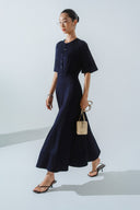 HOBB • Silk Cotton Fitted Bodice Flared Midi Dress