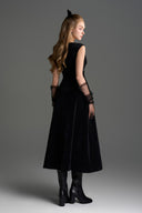 IHF STUDIO • Black Lyon Velvet Crystal-Embellished A-Line Midi Dress