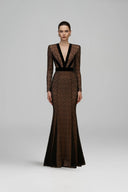 Lace V-Neck Mermaid Gown Long Sleeve Velvet Evening Dress for women, from IHF ATELIER, The Viet Concept 