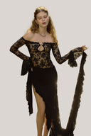 Black Melantha Off-Shoulder Maxi Dress for women, from La Vierge, The Viet Concept 
