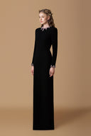 Black Crepe De Chine Round Neck Long Sleeve Column Gown for women, from IHF ATELIER, The Viet Concept 