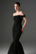 IHF STUDIO • Scarlet Floral Garden Lace Off-Shoulder Mermaid Gown