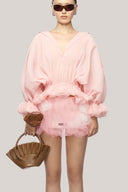 DAS LA VIE • Pink Latisha Peplum Johnny Collar Organza Voile Mini Set