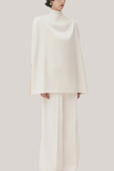  White Minh Nga Trapezoid High Neck Satin Cape for women, from TINH, The Viet Concept