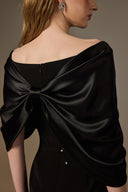 IHF ATELIER • V Neck Draped Crystal-Embellished Black Crepe Column Gown
