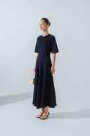HOBB • Silk Cotton Fitted Bodice Flared Midi Dress