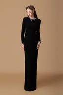 Black Crepe De Chine Round Neck Long Sleeve Column Gown for women, from IHF ATELIER, The Viet Concept 