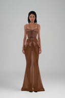 Brown Emi Set with Corset top & Maxi Skirt for women, from Huelley Rose, The Viet Concept 