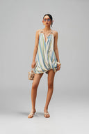 Azure Riviera Silk Striped Wrap Mini Dress for women, from XITA, The Viet Concept 