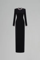 Black Crepe De Chine Round Neck Long Sleeve Column Gown for women, from IHF ATELIER, The Viet Concept 
