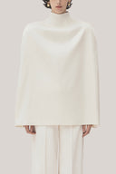  White Minh Nga Trapezoid High Neck Satin Cape for women, from TINH, The Viet Concept