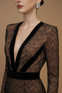 Lace V-Neck Mermaid Gown Long Sleeve Velvet Evening Dress for women, from IHF ATELIER, The Viet Concept 
