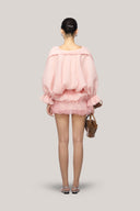 Pink Latisha Peplum Johnny Collar Organza Voile Mini Set for women, from Das La Vie, The Viet Concept 