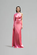 Celestia Pink Satin Halter Cape Evening Gown for women, from IHF ATELIER, The Viet Concept 