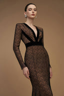 Lace V-Neck Mermaid Gown Long Sleeve Velvet Evening Dress for women, from IHF ATELIER, The Viet Concept 