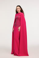 21SIX • Imani Crepe Crystal Floral Cape Evening Gown