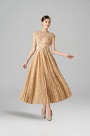 ROSEE de MATIN • Floral Pleated Midi Lace Dress
