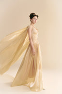 LINH PHUNG • Golden Champagne Lustrous Organza Cape Gown
