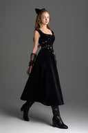 IHF STUDIO • Black Lyon Velvet Crystal-Embellished A-Line Midi Dress