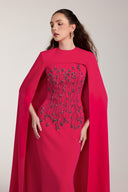 21SIX • Imani Crepe Crystal Floral Cape Evening Gown