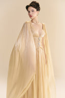 LINH PHUNG • Golden Champagne Lustrous Organza Cape Gown