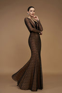 Lace V-Neck Mermaid Gown Long Sleeve Velvet Evening Dress for women, from IHF ATELIER, The Viet Concept 