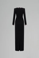 Black Crepe De Chine Round Neck Long Sleeve Column Gown for women, from IHF ATELIER, The Viet Concept 
