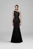 Black Orchid Pearl-Embellished One-Shoulder Mermaid Gown for women, from IHF STUDIO, The Viet Concept