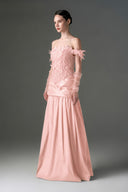 IHF STUDIO • Fleur 3D Floral Lace Off-Shoulder Taffeta A-Line Gown