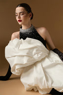 Monochrome One-Shoulder Draped Rose Crepe Column Gown for women, from IHF ATELIER, The Viet Concept 
