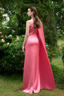 Celestia Pink Satin Halter Cape Evening Gown for women, from IHF ATELIER, The Viet Concept 
