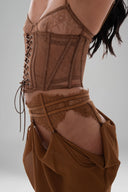 Brown Emi Set with Corset top & Maxi Skirt for women, from Huelley Rose, The Viet Concept 