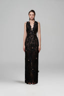 Noir Jardin Crystal-Embellished Lace Column Gown for women, from IHF STUDIO, The Viet Concept
