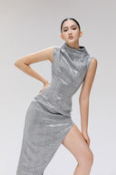 Fathom Silver Glen Plaid Sequin Maxi Dress for women, from SORAMAME, The Viet Concept