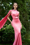 Celestia Pink Satin Halter Cape Evening Gown for women, from IHF ATELIER, The Viet Concept 