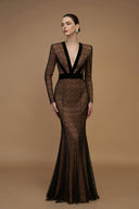 Lace V-Neck Mermaid Gown Long Sleeve Velvet Evening Dress for women, from IHF ATELIER, The Viet Concept 