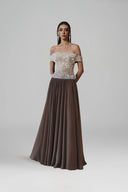 L' SCARLETT • Celestia 3D Crystal Floral Off-Shoulder Maxi Gown
