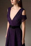 IHF ATELIER • Dark Purple Vine Guipure Lace & Lyon Velvet A-Line Gown