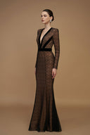 Lace V-Neck Mermaid Gown Long Sleeve Velvet Evening Dress for women, from IHF ATELIER, The Viet Concept 